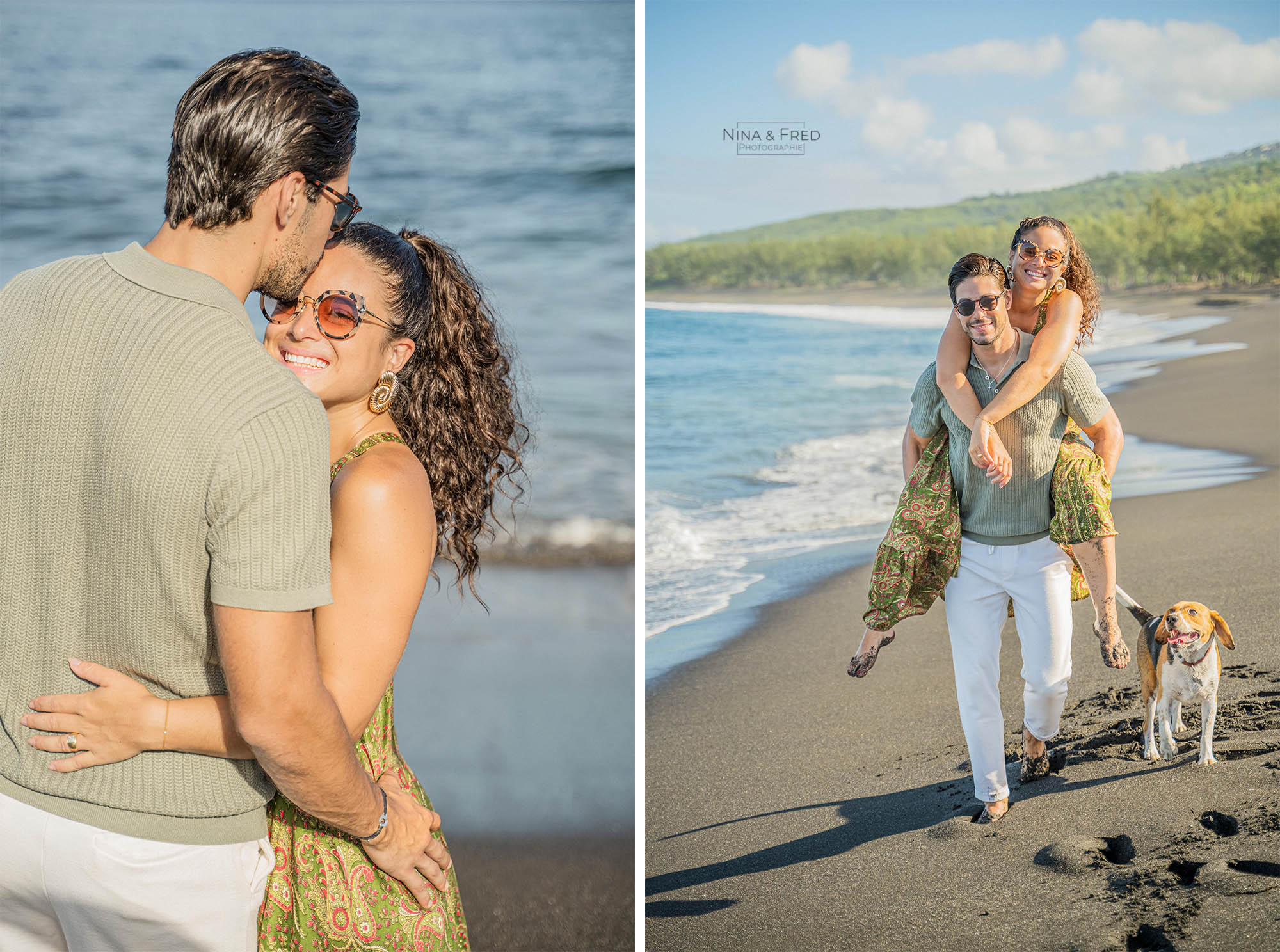 shooting couple avec chien plage 974 V&F&S